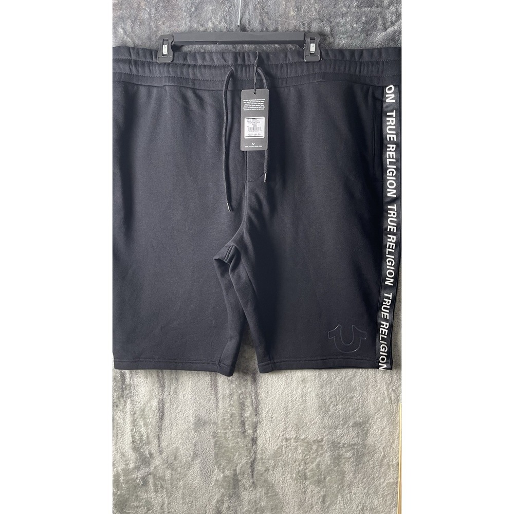 True Religion Silicone Tape Men's 3XL Black Fleece Sweat Shorts NWT. 10 Inseam
